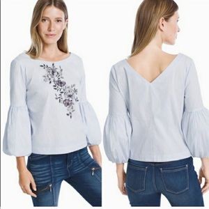 White House Black Market Embroidered Pinstripe Top